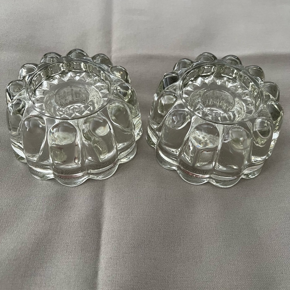 Vintage Princess House Clear Ribbed Round Crystal 3-way Candle Holder Set